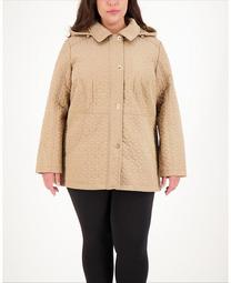 Plus Size Hooded Water-Resistant Quilted Coat