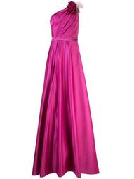 one-shoulder draped gown