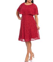 Plus Size Lace Caplet Sleeve A-Line Dress