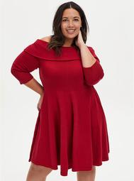 Red Off The Shoulder Sweater Dress