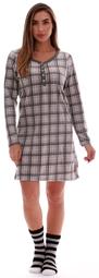 Just Love Womens Ultra-Soft Sleep Shirt Nightgown with Matching Fuzzy Socks (Grey Plaid, Small)