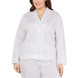Charter Club Women Plus Striped Notch Collar Pajama Top Sleepwear Size 1X RV $36