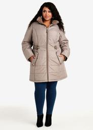 Faux Fur Lined Hooded Belted Coat
