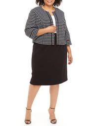 Plus Size Houndstooth Jacket and Colorblock Dress