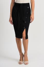 Button Up Belted Skirt, Black