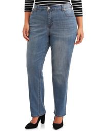 Terra & Sky Women's Plus Size Repreve Classic Straight Leg Jeans with Tummy Control