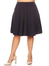 MOA COLLECTION Women's Solid Basic A-Line Knee Length Elastic High Waist Plus Size Midi Bottom Skirt