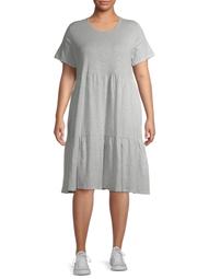 Terra & Sky Women's Plus Size Tiered Dress with Short Sleeves