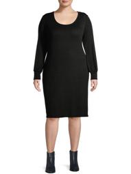 George Women's Plus Size Long Sleeve Hacci Dress with Puff Sleeves