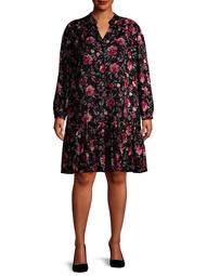 Terra & Sky Women's Plus Size Printed Dress with Quilted Yoke