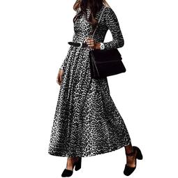 Womens Leopard Print Pleated Party Long Maxi Dress Loose Sundress