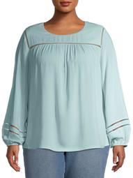 Time and Tru Women's Plus Size Cutout Top with Long Sleeves