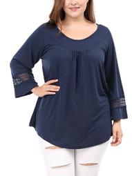 Agnes Orinda Women's Plus Size Raglan Sleeves Ruched Front Solid Top  Blue 1X