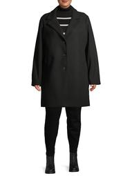 Time and Tru Women's Plus Size Faux Wool Button Front Dad Coat