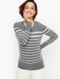 Cashmere Button Cuff Crewneck Sweater - Stripe