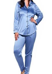 Plus Size 2-Piece Satin Notch Collar Pajama Set