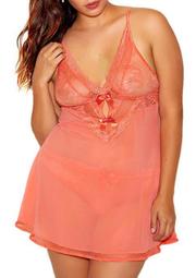 Plus Size Mesh & Lace Babydoll with Matching Panty