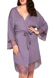 Plus Size Long Sleeve Robe with Lace Trim