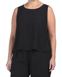 Plus Silk Georgette Crepe Round Neck Shell Top