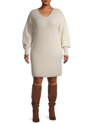 Terra & Sky Women's Plus Size V-Neck Sweater Dress