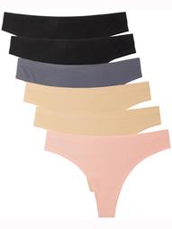 Barbra Women's Panties Laser Cut Seamless Thong Small to Plus Sizes 6 Pack