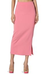 TheMogan Women's PLUS Side Slit Ponte Knit High Waist Mid Calf Long Pencil Skirt