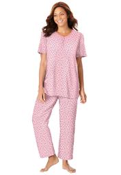 Dreams & Co. Women's Plus Size Floral Henley PJ Set  Pajamas