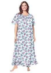 Dreams & Co. Women's Plus Size Long Floral Print Cotton Gown  Pajamas