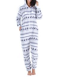 Frankie & Johnny Women's Hooded Fleece Non-Footed Onesie Loungewear Pajamas