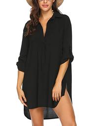 Plus Size S-3XL Women Chiffon Tunic Blouse Shirt Summer Swimsuit Beach Cover Up T Shirt Bikini Beachwear Bathing Suit Beach Dress