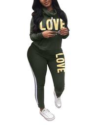 2Pcs Women Lady Long Sleeve Letters Tracksuit Hoodie Sweatshirt Top+ Pants Sets Sport Lounge Wear Casual Suit Plus Size S-3XL