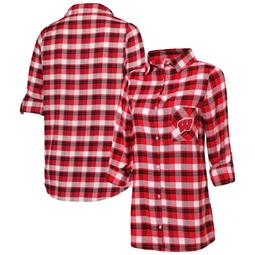 Wisconsin Badgers Concepts Sport Women's Plus Size Piedmont Flannel Long Sleeve Button-Up Top - Red/Black