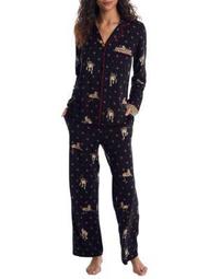 DKNY Womens Black Leopard Knit Pajama Set Style-Y2122442-BLG