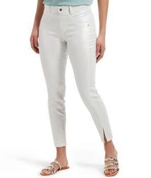 hue women's fashion denim jean skimmer leggings, pearlized/white, m