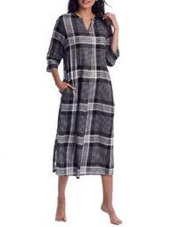 Donna Karan Womens Black Plaid Woven Maxi Sleep Shirt Style-D3123309-BKP