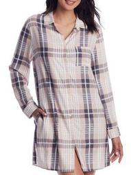 Donna Karan Womens Shell Heather Plaid Woven Sleep Shirt Style-D3323309-SHL