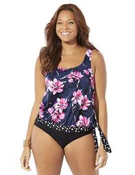 Swimsuits For All Women's Plus Size Side-Tie Blouson Tankini (Navy)