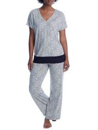 Donna Karan Womens Cream Animal Print Pajama Set Style-D3923301-CRM