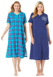 Dreams & Co. Women's Plus Size 2-Pack Long Henley Sleepshirt By Dreams & Co. Nightgown