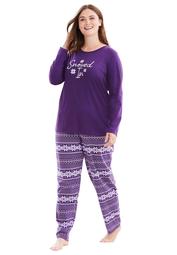 Dreams & Co. Women's Plus Size Petite Long Sleeve Knit PJ Set  Pajamas
