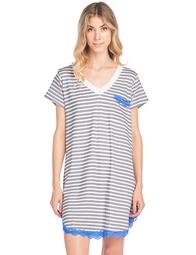Casual Nights Women's Rayon Short Sleeve Stripe Dorm Sleepwear Nightshirt - White Grey - Medium