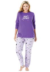 Dreams & Co. Women's Plus Size Fleece Sweatshirt Pajama Set  Pajamas
