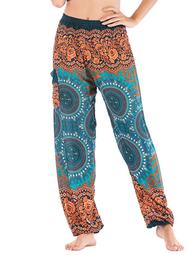 Summer Casual Ethnic Style Baggy Beach Holiday Pants for Women Bohemian Floral Print Baggy Loose Trousers Joggings