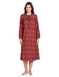 Women's Flannel Plaid Long Sleeve Nightgown - Red Stewart - XX-Large