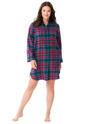 Dreams & Co. Women's Plus Size Sleepshirt in plaid flannel with button front