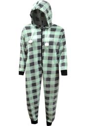 Totally Pink! Women's Mint Green and Gray Buffalo Plaid Print Plus Size Hooded Onesie