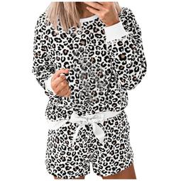 Bescita Womens Leopard Short Sleeve Pajama Set Night Lounge Top Long Sleepwear