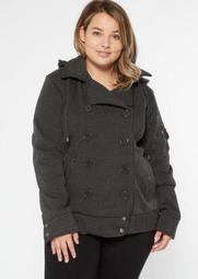 Plus Charcoal Fleece Double Breasted Short Peacoat