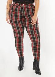 Plus Red Plaid O Ring Flare Pants