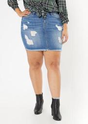 Dark Wash Ripped Frayed Jean Mini Skirt